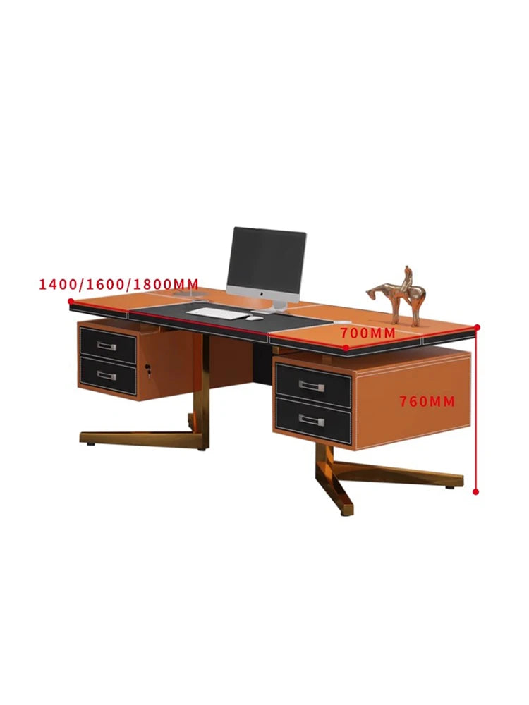 Modern Minimalist Desk Designer Study Home Saddle Leather Writing Desk Luxury Computer Mesa De Escritorio Office Furniture KMOD