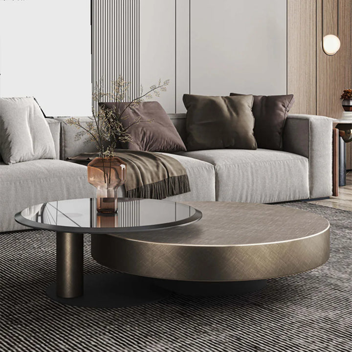 New Modern Coffee Tables Glass Teapoy Household Coffee Table Living Room Stainless Steel Rotatable Combination Teapoy