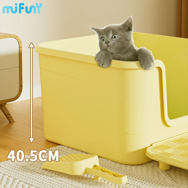 MiFuny Extra Large Square Cat Litter Box Open Type Splash Proof Cat Toilet Giant Cat Box Heighten Ragdoll Maine Pet Supplies