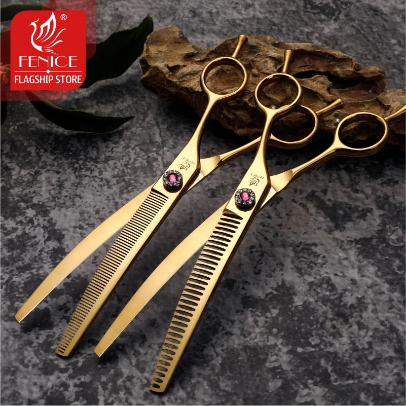 Fenice High-grade 7.25 inch Curved Thinning Shear Chunker Scissors JP440C Pets Dog Grooming Scissors