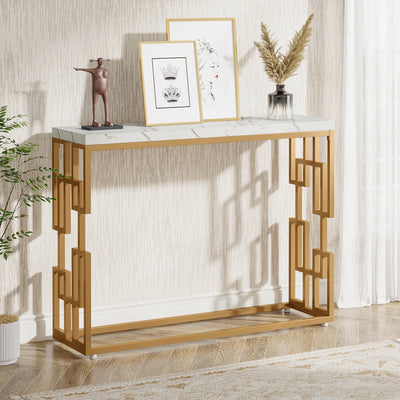 Tribesigns Gold Console Table, Modern 42.5" Sofa Tables Entryway Hallway Foyer Table, White Faux Marble Tabletop Sofa Table