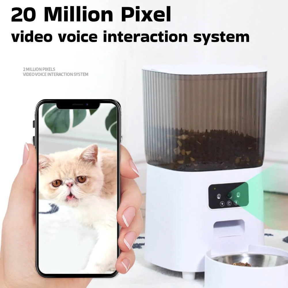 Automatic Cat Feeders with Pet Camera for Dog and Cat Night Vision Two Way Audio Video Smart WiFi Food Dispenser Remote Control