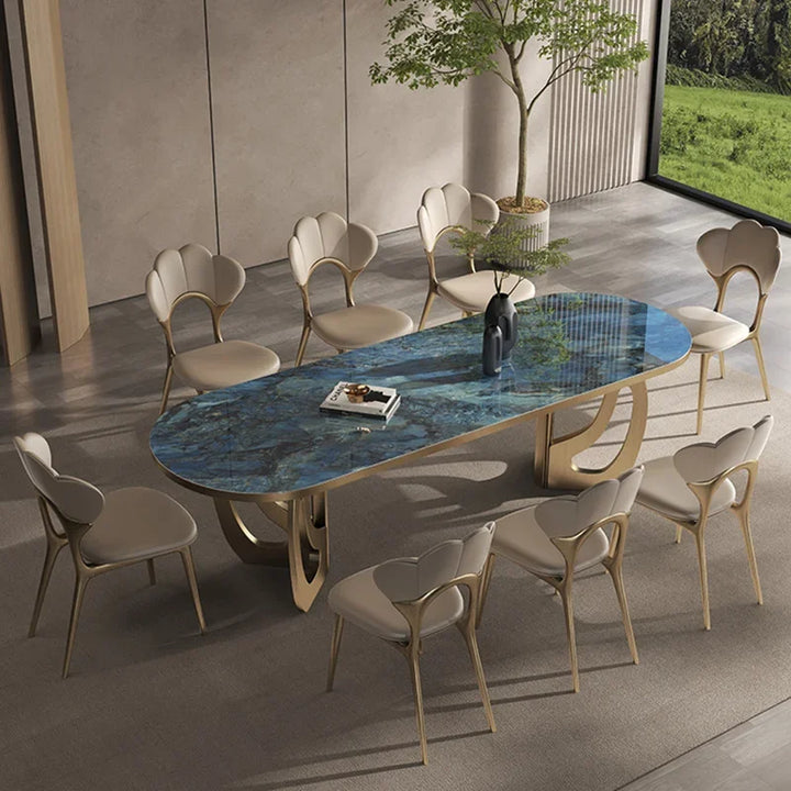 Luxury Kitchen Dining Table Set for 6 People with Metal Legs and Marble Top