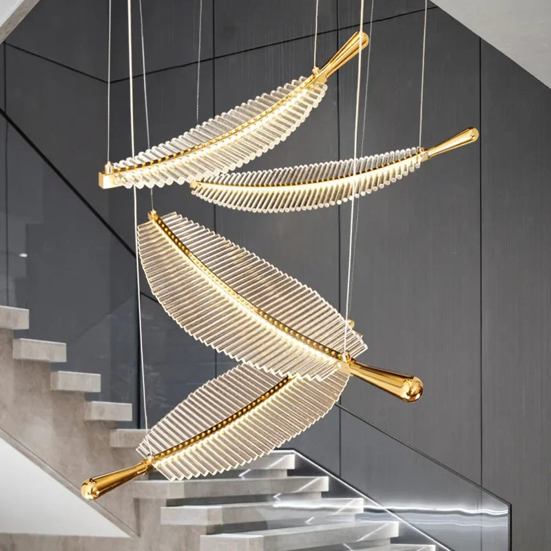 Modern Home-appliance Luxury Crystal Feather Chandeliers Staircase Led Lights Kitchen Dining Table Modest Ceiling Lamps for Room