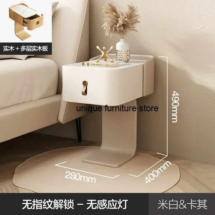 Simple Modern Solid Wood Nightstand Mini Narrow Smart Bedside Table Inductive Light Fingerprint Lock Cabinet Furniture Bedroom