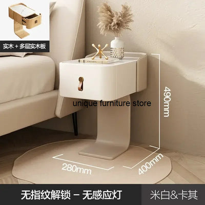 Simple Modern Solid Wood Nightstand Mini Narrow Smart Bedside Table Inductive Light Fingerprint Lock Cabinet Furniture Bedroom