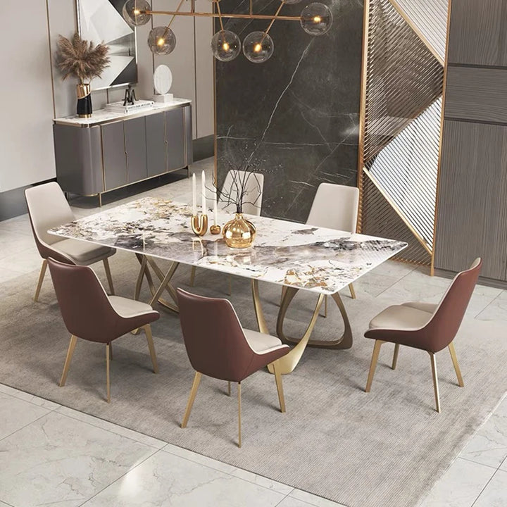 Rock Plate Rectangle Dining Table Set 6 Chairs Gold Home Decor Furniture Luxury Modern Concise Sintered Stone Kitchen Table