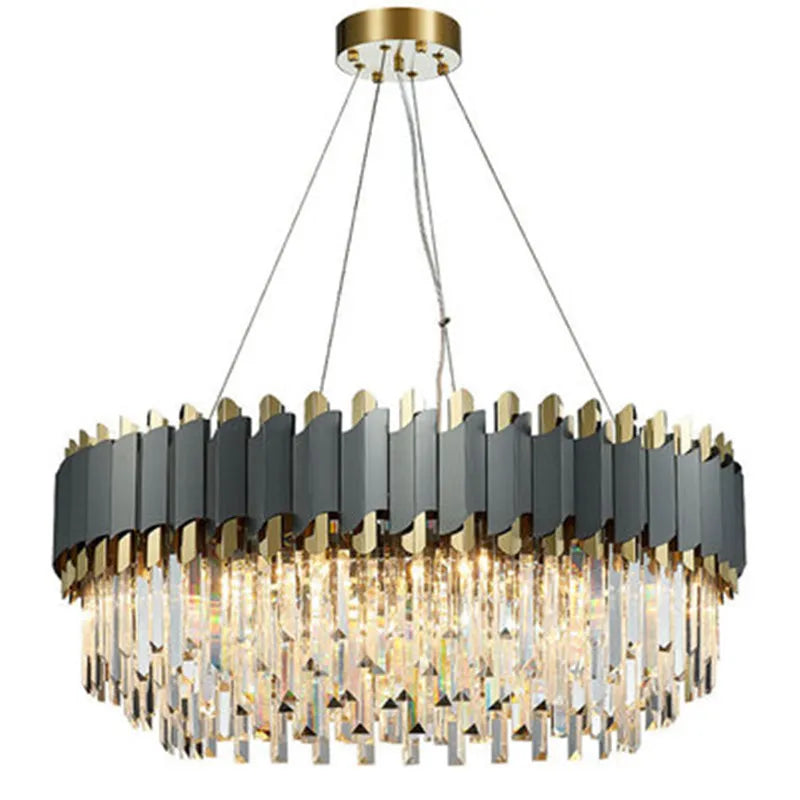 Crystal Chandelier LED Art Deco Black Golden Stainless Steel Hanging Lamp Lighting Lustre Chandelier Lighting Fixture For Foyer