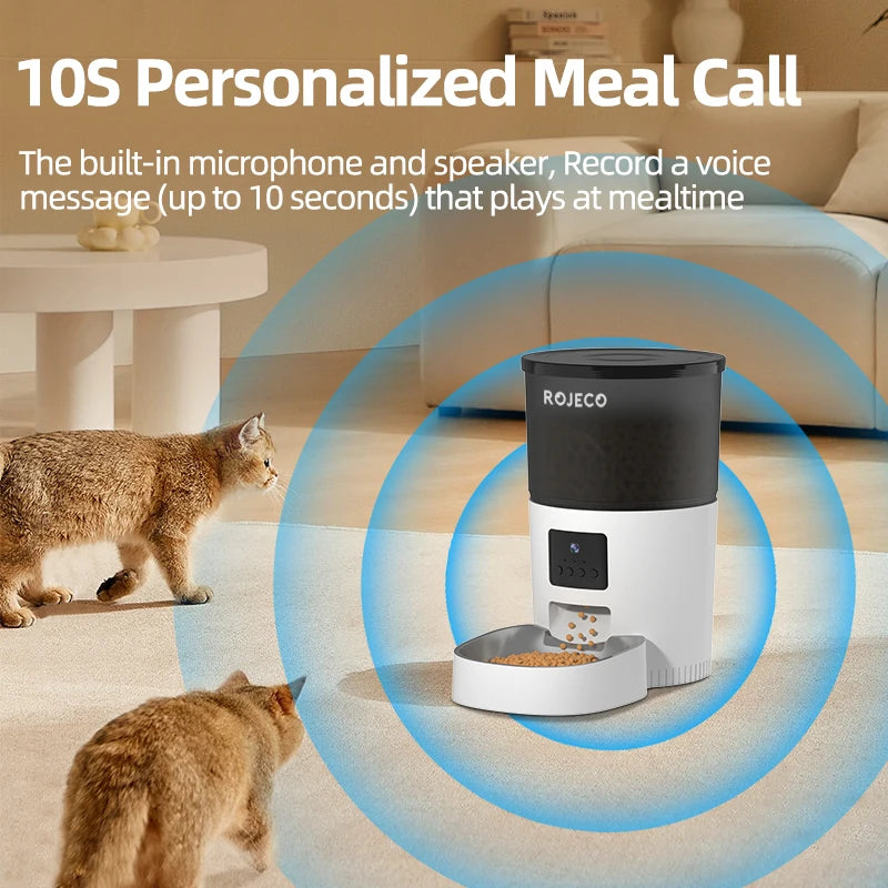 ROJECO Automatic Cat Feeder With Camera Video Cat Food Dispenser Pet Smart Voice Recorder Remote Control Auto Feeder For Cat Dog