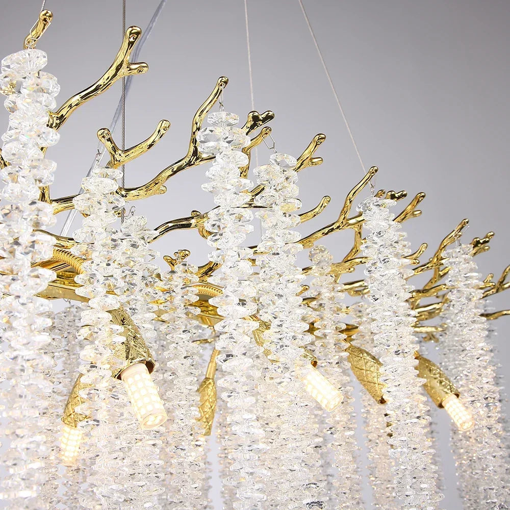 Modern Luxury Crystal Chandelier For Bedroom Living Room Dining Room Lounge Round Gold Ceiling Crystal Branches LED Chandelier