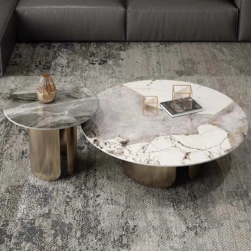 Marble Antique Nordic Round Coffee Table with large gold legs