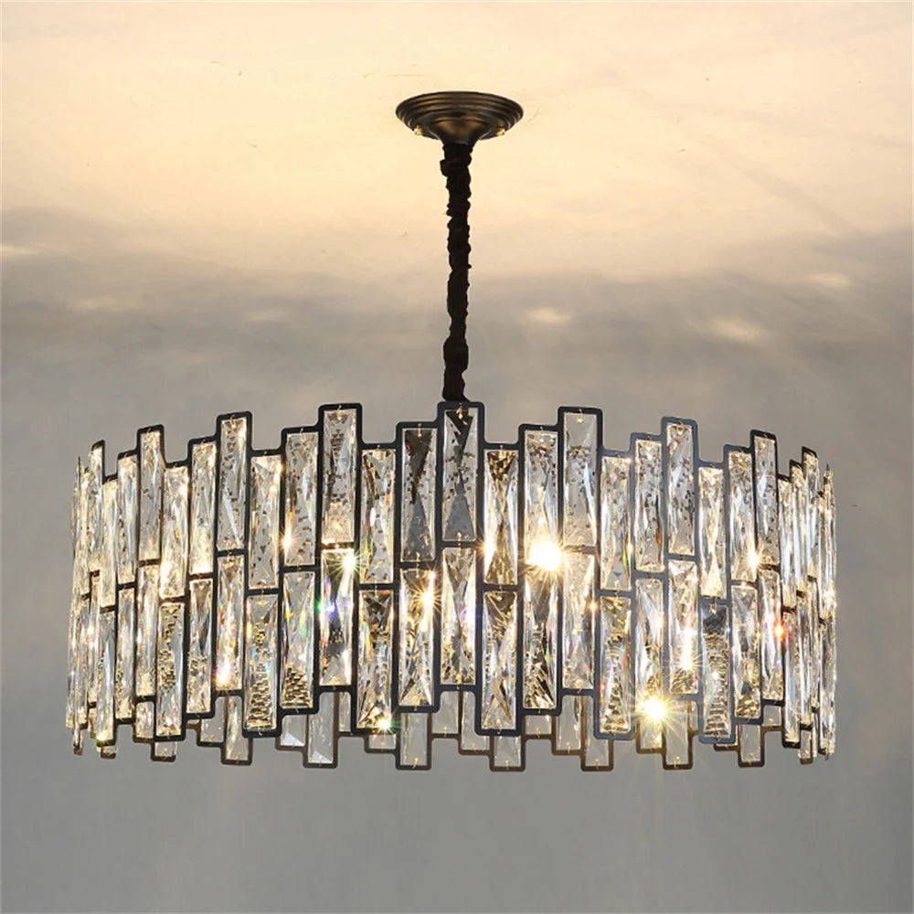 Modern Crystal Chandelier for Living Room Black Chandelier Light Fixtures Restaurant Light Round Hanging Lamp Dining Room