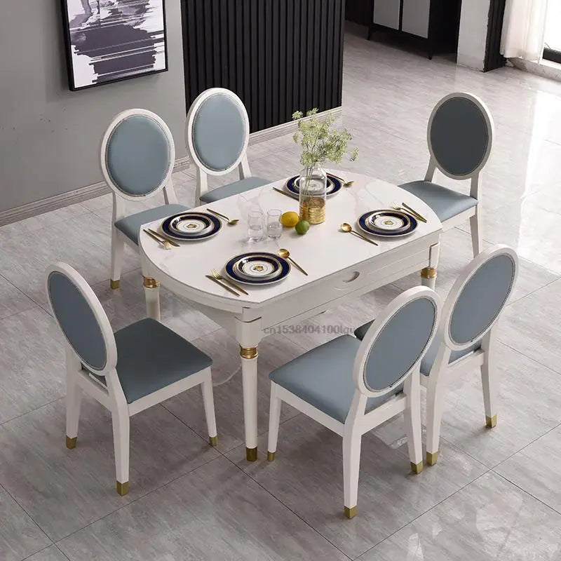 Loft Restaurant Rock Slab Retractable Dining Table And Chair Combination Multifunctional Kitchen Folding Solid Wood Round Table