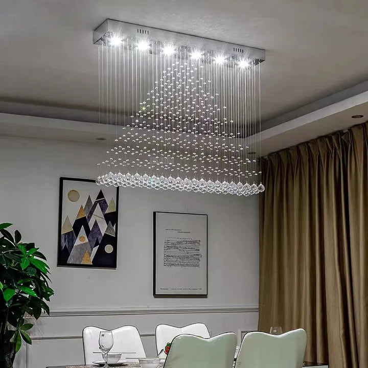 Modern LED Cystal Chandelier Hanging Wire Square Pendant Light Fixture Rain Drop Curtain  Ceiling Lamp Lighting 100CM