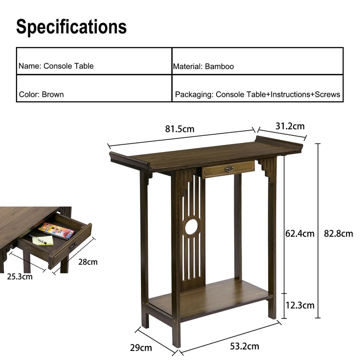 32" Console Table Rustic Sofa Table Accent Entryway Table For Living Room Hallway Chinese Style Bamboo Entrance Table