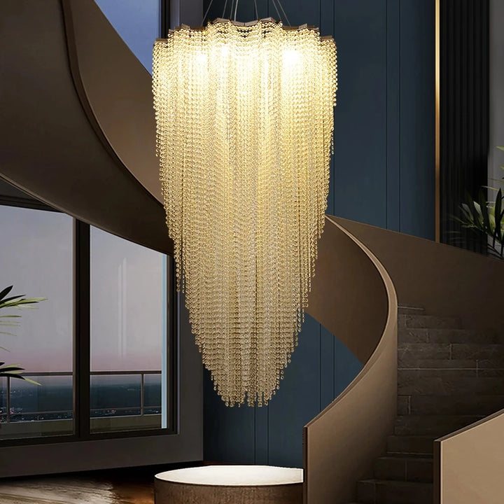 Large Luxury Crystal Chandeliers Gold Chrome Staircase Hanging Pendant Lighting Living Room Hotel Hall Labby Suspension Lustre