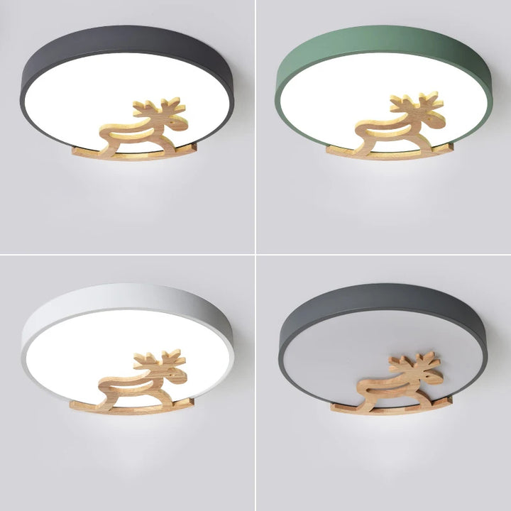 Nordic cartoon wood ceiling light reading light Bedroom Ins Creative Deer Girl Boy Children's Room Simple Round Led Ceiling Lamp