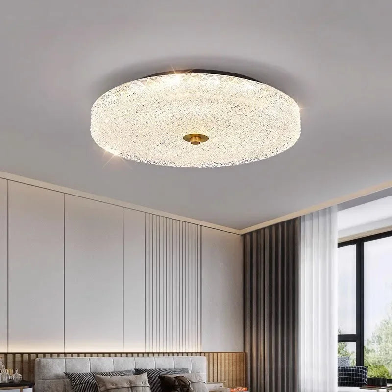 Nordic Luxury Circular Atmospheric Creative Room Lamp All Copper High-end Master Bedroom Crystal Glass Ceiling Light