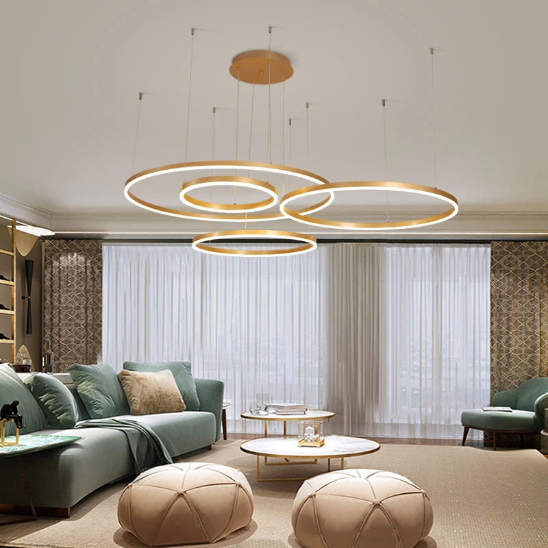 Modern Led Chandelier Gold Coffee Black 40/60/80/100cm Home Lighting Brushed Rings Ceiling Mounted Lighting Hanging Lamp