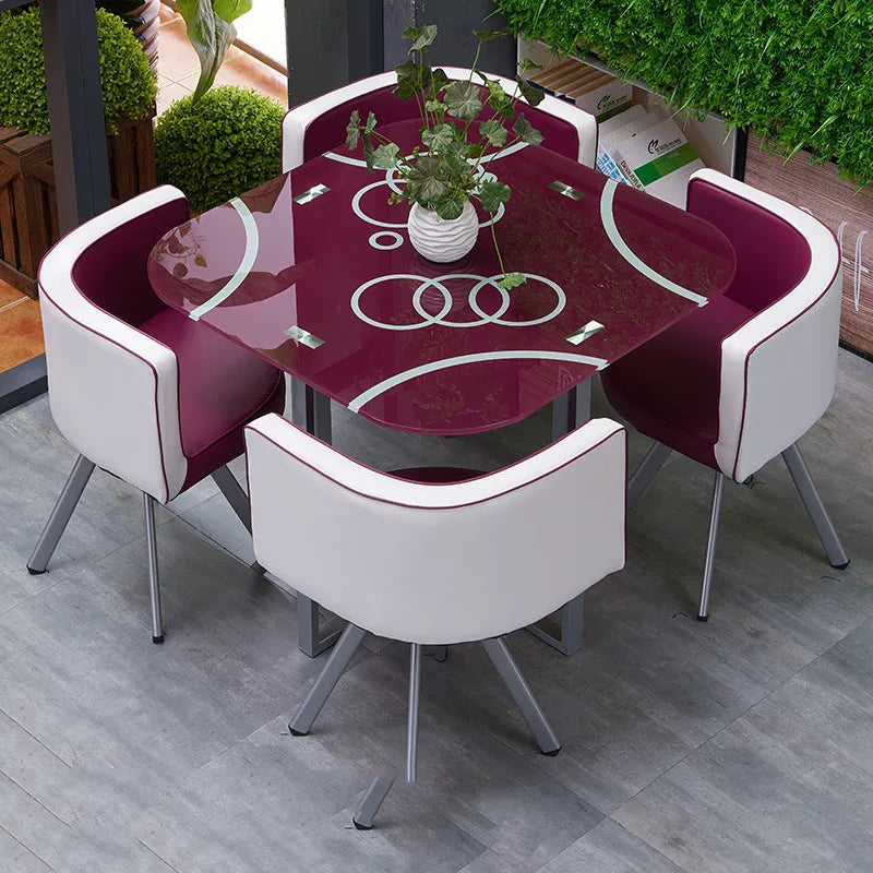 Luxury Dining Table Set 4 Chairs Legs Metal Waterproof Office Kitchen Table Computer Glass Coffee Mesas De Jantar Home Furniture