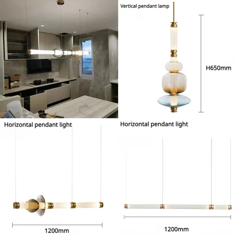 Modern Home Deco Ceiling Chandeliers Minimalist Bamboo Shape Style Glass Led Lights Nordic Living Room Dining Bedroom Lightings