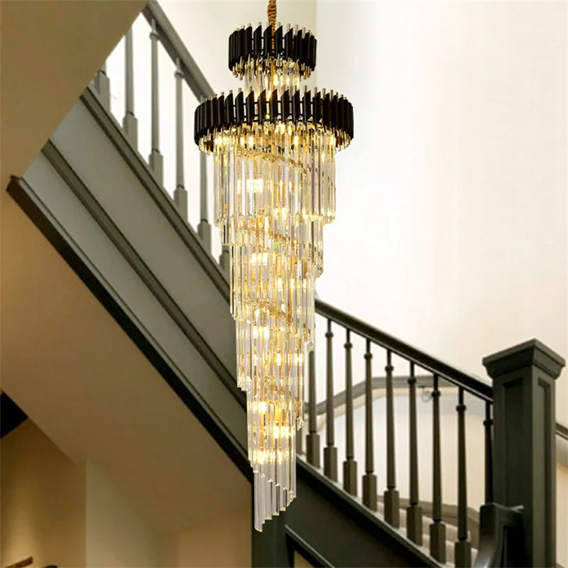 Modern Gold Pendant Lamp Crystal Chandelier Indoor New LED Customize Design Loft Stair Lights Fixture