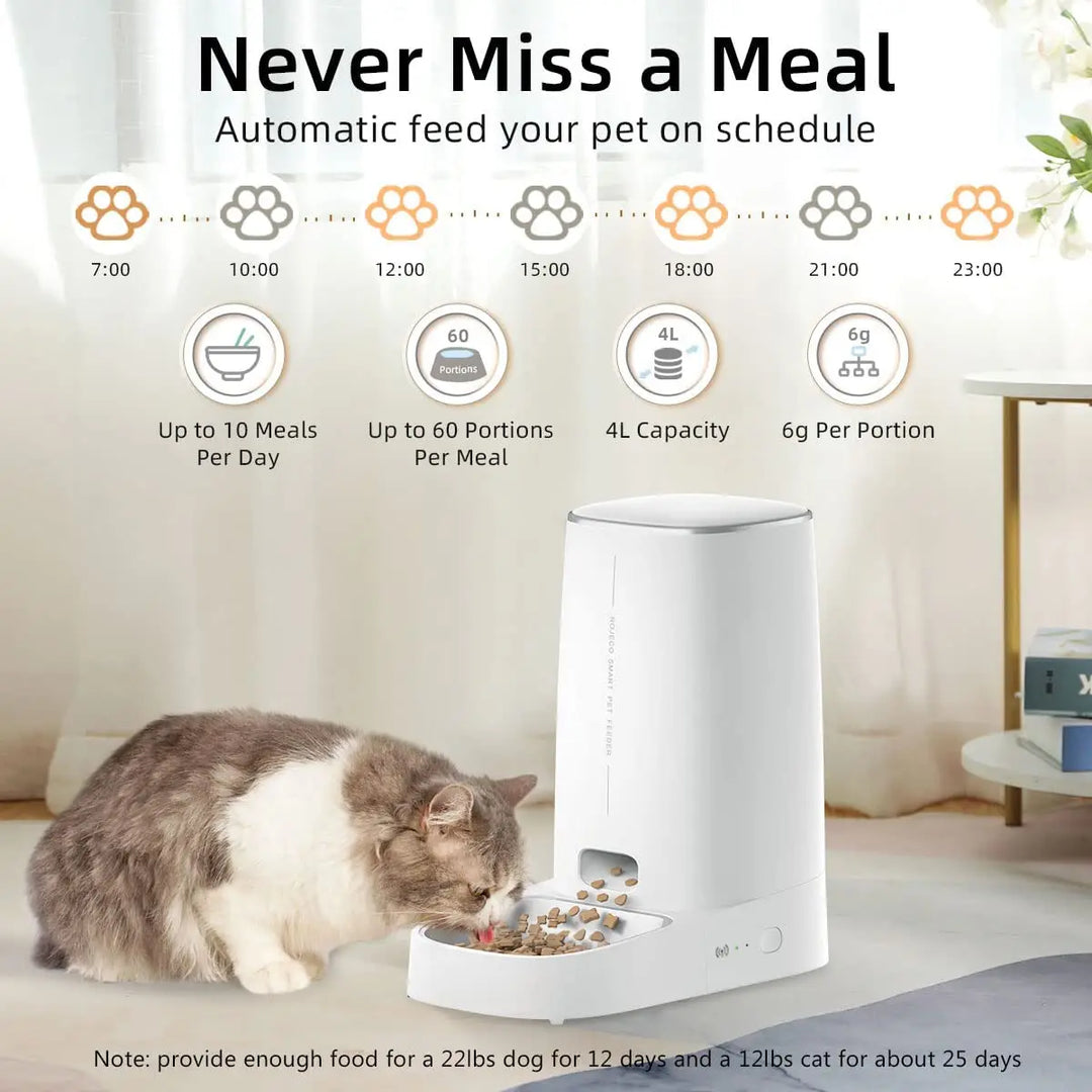 ROJECO Automatic Cat Feeder Pet Cat Food Kibble Dispenser Pet Smart WiFi Remote Control Auto Feeder For Cats Dog Accessories 4L