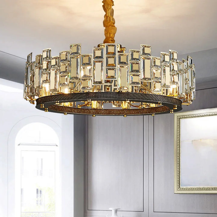 Modern Luxury Classical Crystal Pendant Light Black Gold Kristal Lustres Led Home Decoration Lamparas for Dining Room Villa