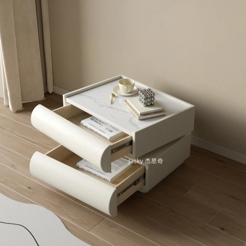 Cream Style Rotating PU Leather Bedside Table Minimalist Cabinet Modern Lockers Nightstands Mesa De Cabeceira Furniture HYNS