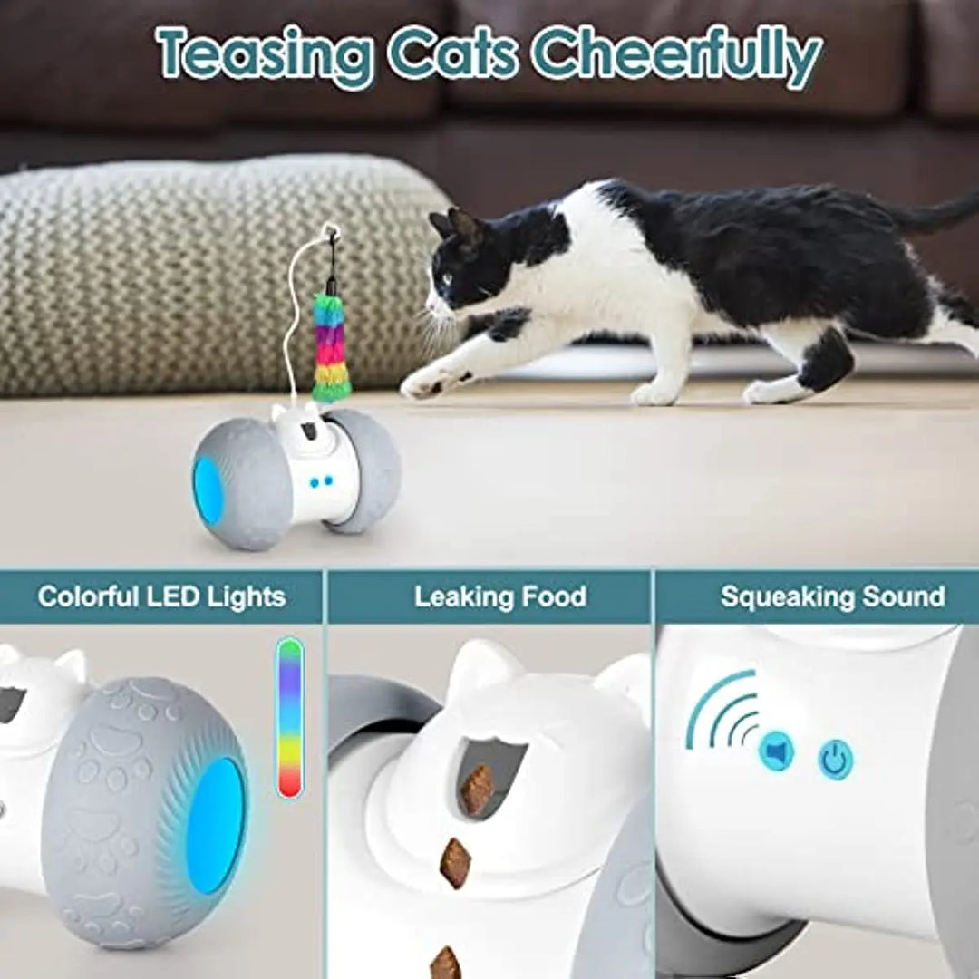 ATUBAN Interactive Cat Toy for Indoor Automatic Cat Toy,Food Dispenser and Mouse Sound Anti-Collision Silicone Wheel Kitten Toys