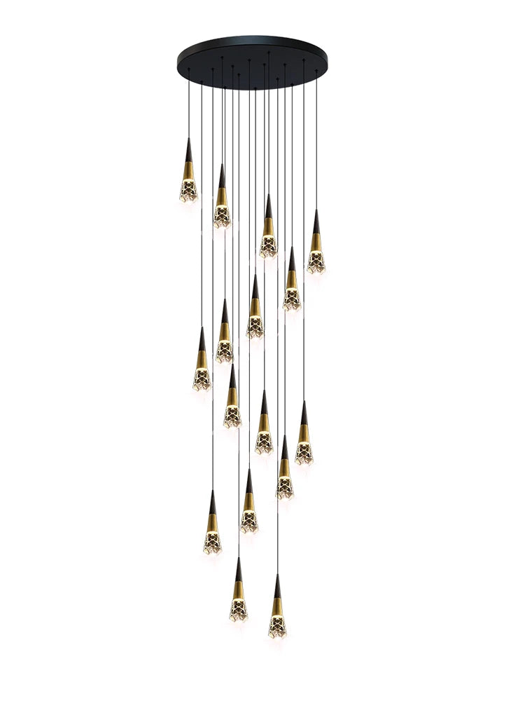 Modern Staircase Chandelier Black Gold Ceiling Hang Lamps Nordic Ceiling Lights for Living Room Creative Crystals Pendant Light