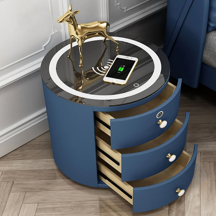 Multi-Function  Light Bedroom Cabinet Luxury Style Smart Nightstand with Charging Bedside Table with Password Lock