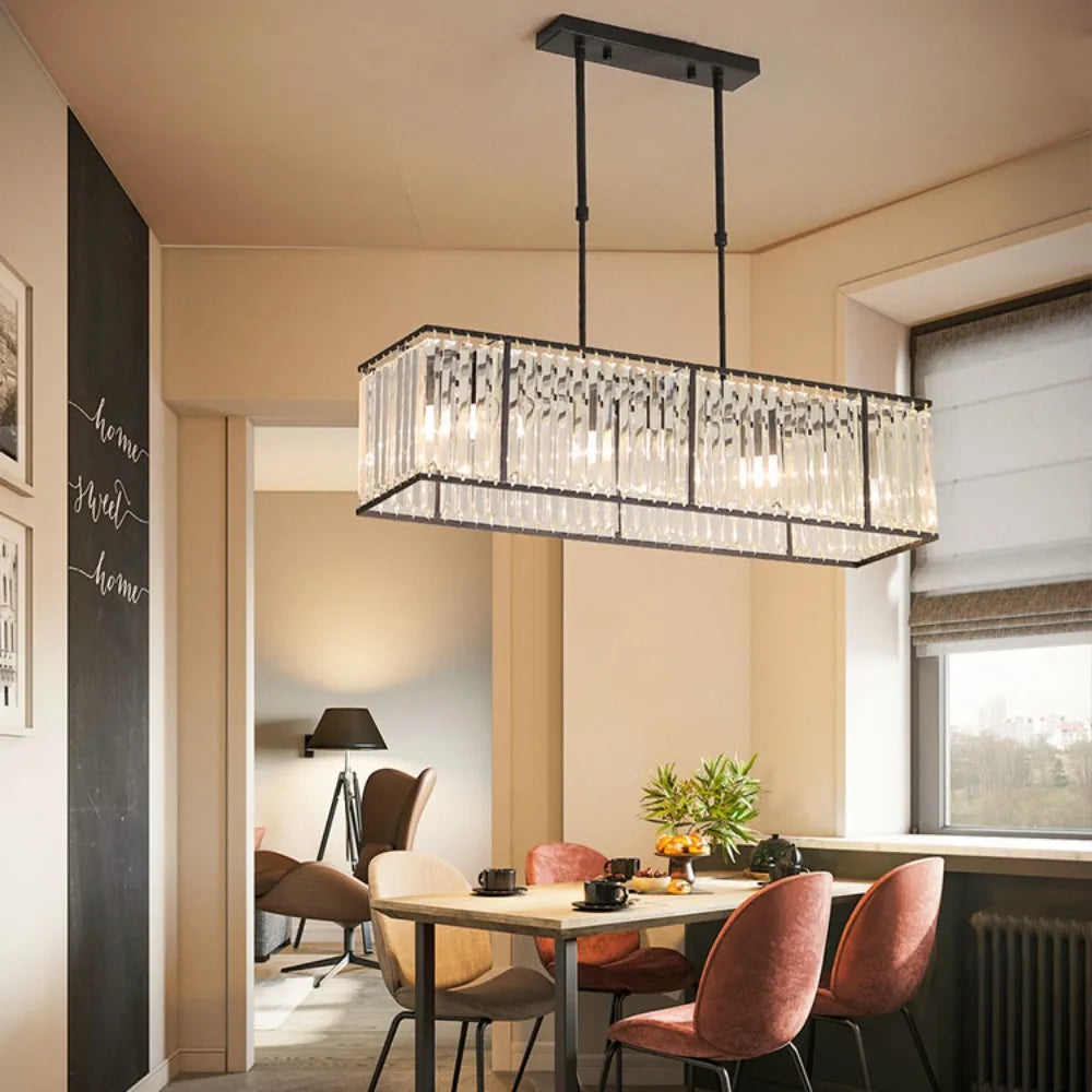 Modern Glass Tube Rectangular LED Chandelier Light Stylish American Hanging Lamp for Dinning Room Glass Crystal Hanging Light