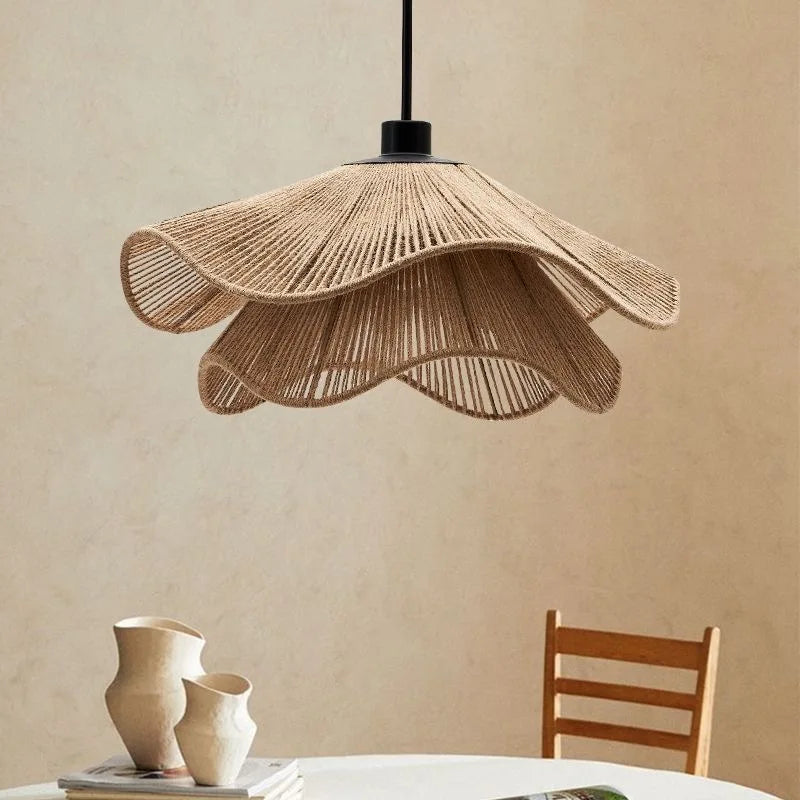 Nordic Minimalist Wabi Sabi Hemp Rope Ceiling Chandelier Restaurant Bedroom Led Pendant Lights Dining Room Hanging Lamp Fixture