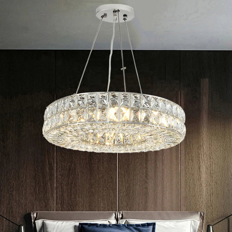 Simple Modern Gold Silver Crystal Chandeliers Luxury Home Pendant Hanging Lighting Living Dining Room Hotel Hall Decoration Lamp