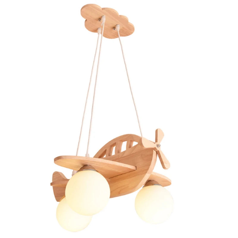 Modern LED Children Chandeliers Wooden Handmade Aircraft Hanging Pendant Lights Bedroom Boys Girls Room Decor Suspension Lamps