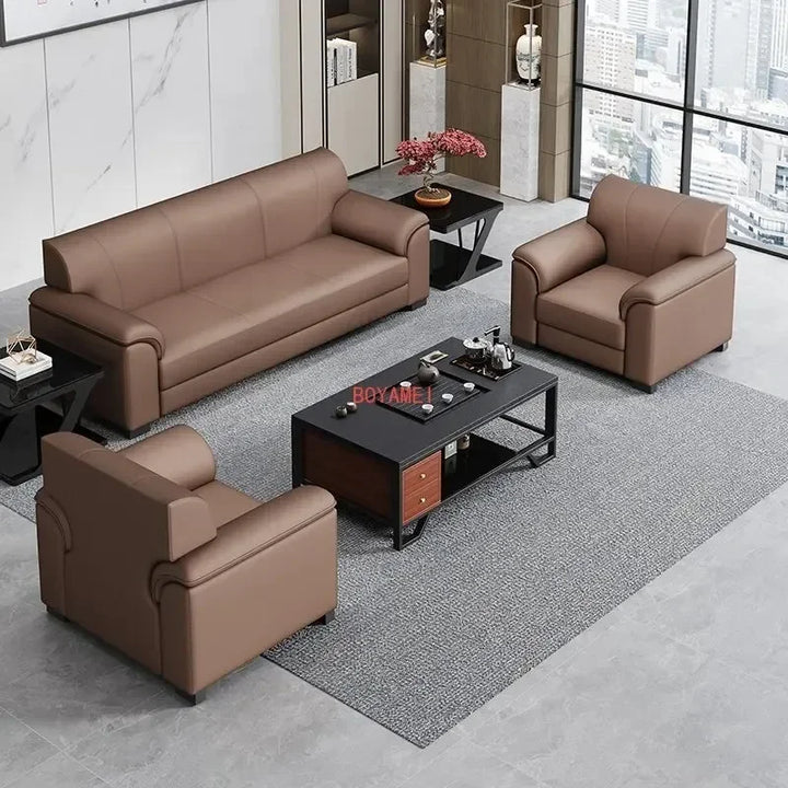 Simple Office Sofa Modern Reception Business Sofa Leather Single Person Sofa Office Coffee Table Combination Replica Furniture