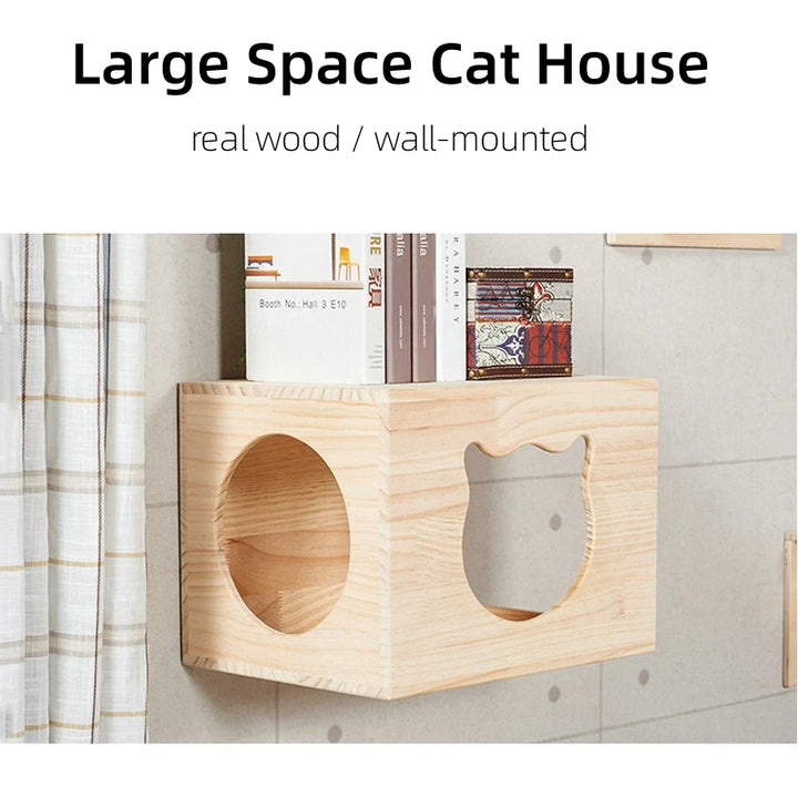 Hang On The Wall Cat House Condos Soild Wood Cat Bed Cat Tree Tower Wall-mounted Pet Nest With Sisal Rope Cat Scratching Posts