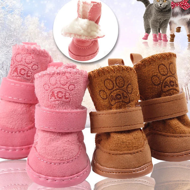 4pcs/set Pet Dog Shoes Winter Warm Shoes for Small Medium Dogs Anti-slip Puppy Rain Snow Boots Cat Dog Walking Sneakers