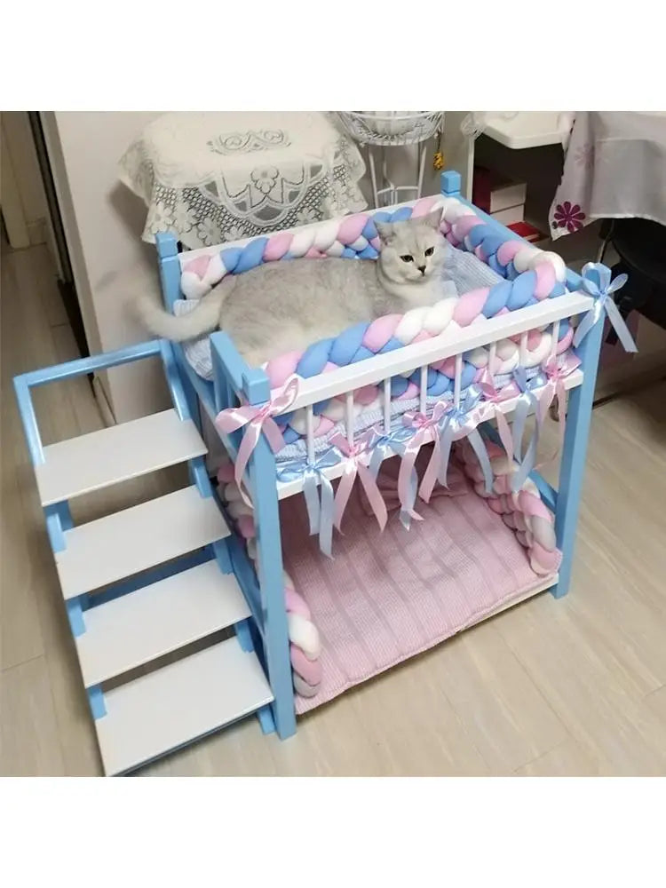 Stylish Dog Wooden Bed, Pet Mattress, Cat Bunk Bedding, Solid Cage, The Kennel