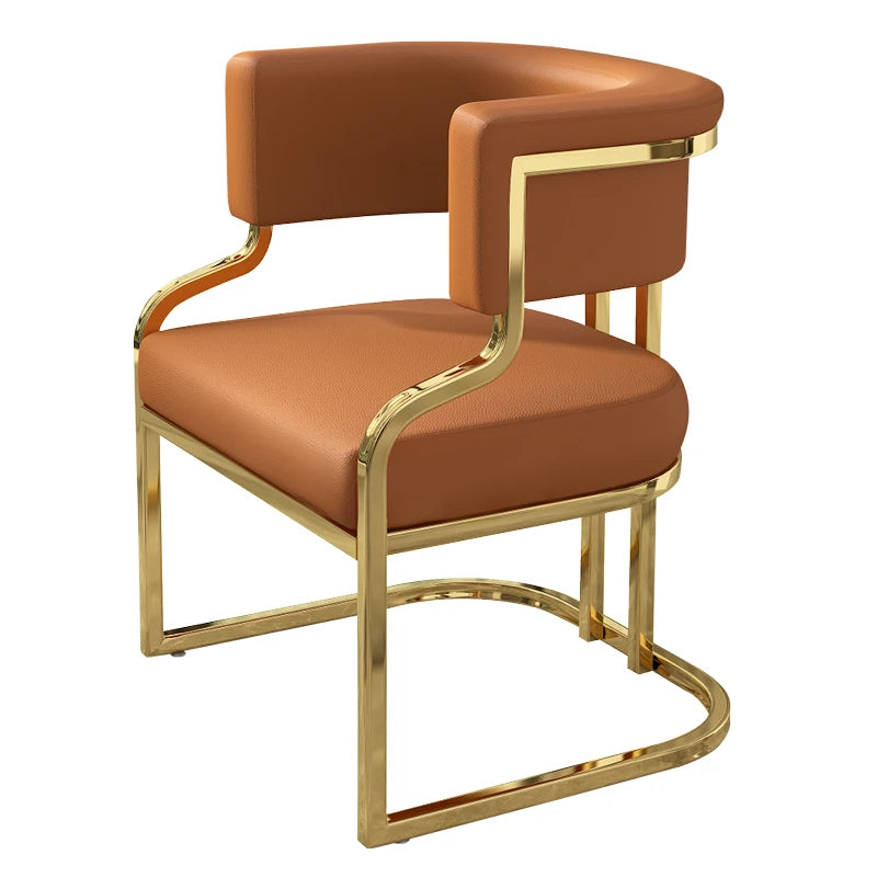 Gold Armrest Legs Dining Chairs Ergonomic Luxury Leather Lounge Chair Designer Living Room Silla Comedor Nordic Furniture