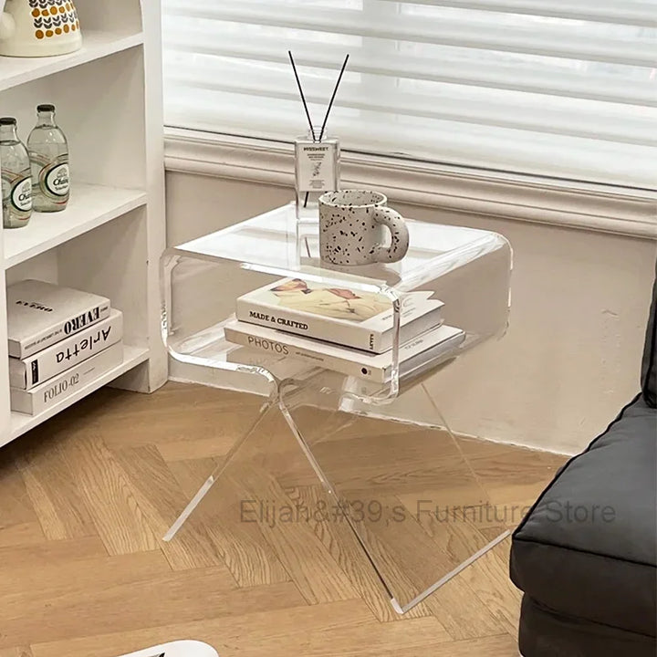 Acrylic Clear Side Cabinet Modern Bedside Table Living Room Sofa Side Table Storage Cabinet Home Decor