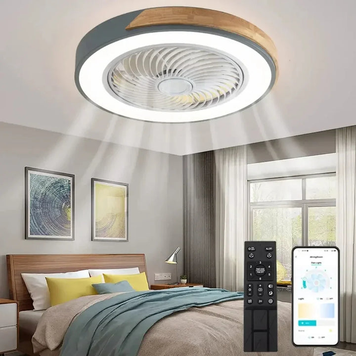 Modern  Wood Ceiling Fan Light with Remote Control Dimmable 3 Color Timing LED Fan Lamp Indoor ceiling