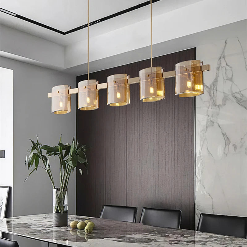 Modern Amber Smoky Glass Chandeliers Lighting  Luxury Ceiling Hanging Pendant Lamp Dining Living Bedroom Light Fixtures