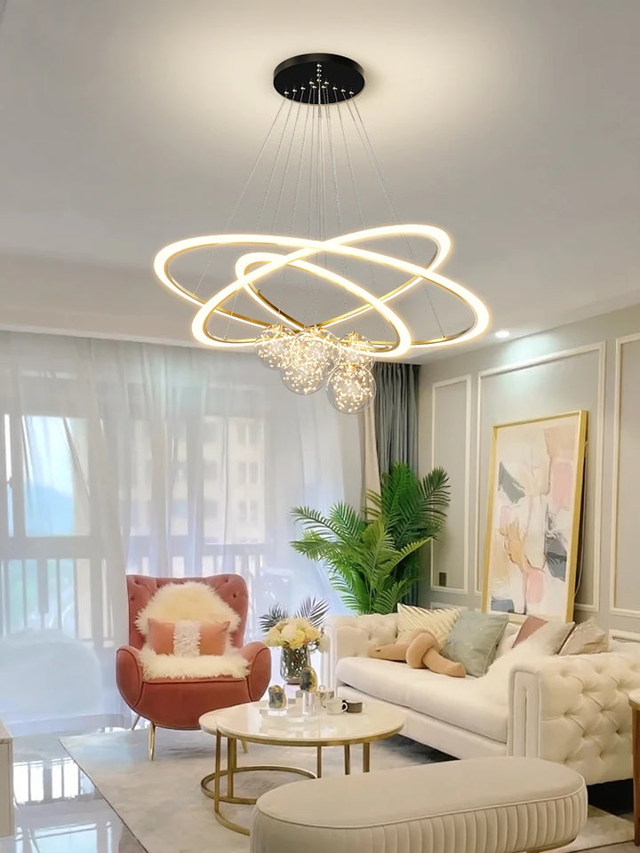 New 2023 Pendant Lights Living Room Chandelier Simple Modern Atmosphere Starry Nordic Luxury Led Ring Lamp Ceiling Lanterns