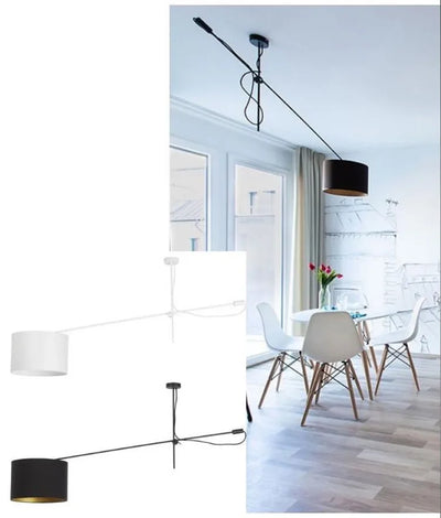 Nordic Simple Black White Offset With Round Cover Conference Room Study Living Room Dining Room Rotatable Ceiling Chandelier