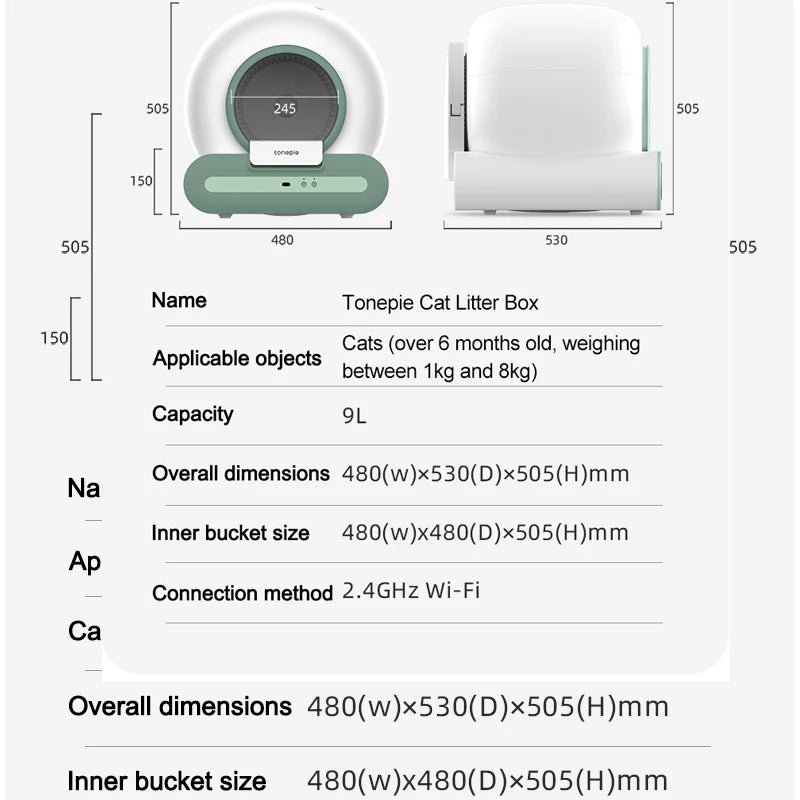 Tonepie Ti Automatic Cat Litter Box APP Control Detachable 65L Smart Self-cleaning Cats Pet Products Arenero Para Gatos Grande