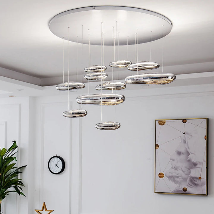 Large Luxury Chandelier Silver Glass Pendant Hanging Lighting Living Room Kitchen Hotel Villa LED Lustre Pendant Lamp Luminaires