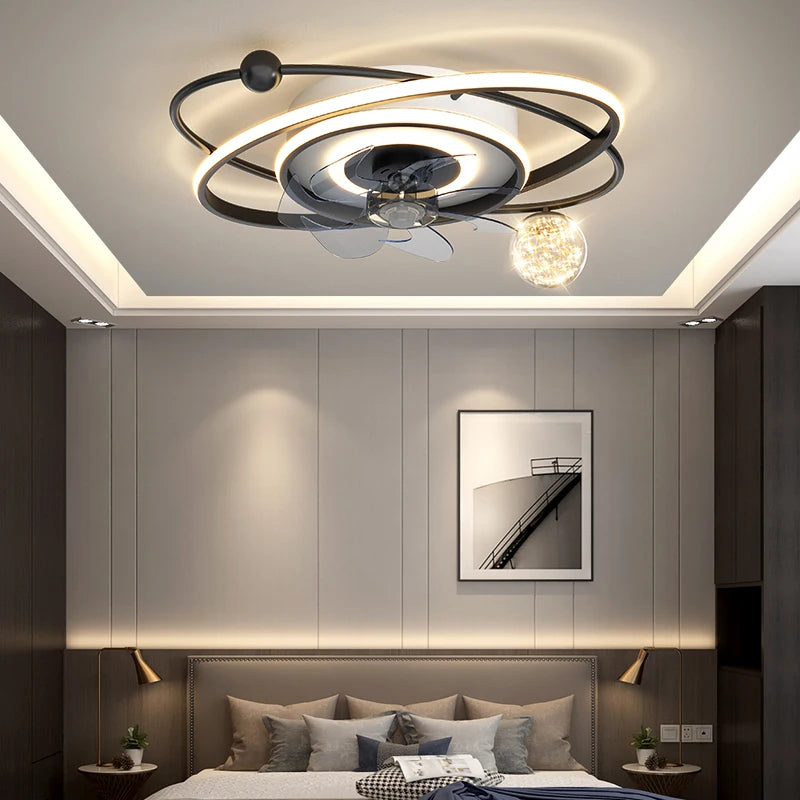 Modern Luxury Ceiling Lights Led with Fan for Living Room Bedroom Home Fixture Indoor Lighting Gold Black Dimmable with Remote