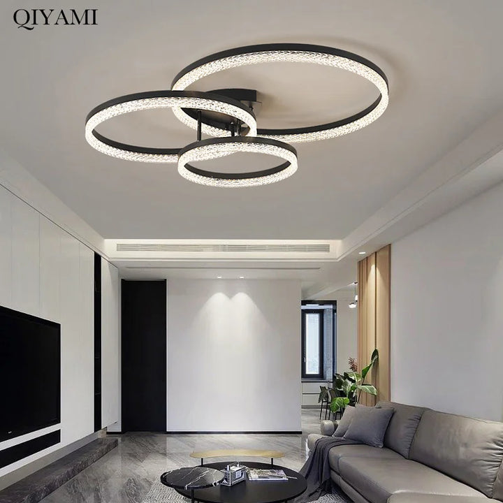 Modern Rings Design Acrylic Ceiling Lights For Parlour Bedroom Kitchen Study Room Indoor Deco Lamps Dimmable Lighting AC90-260V